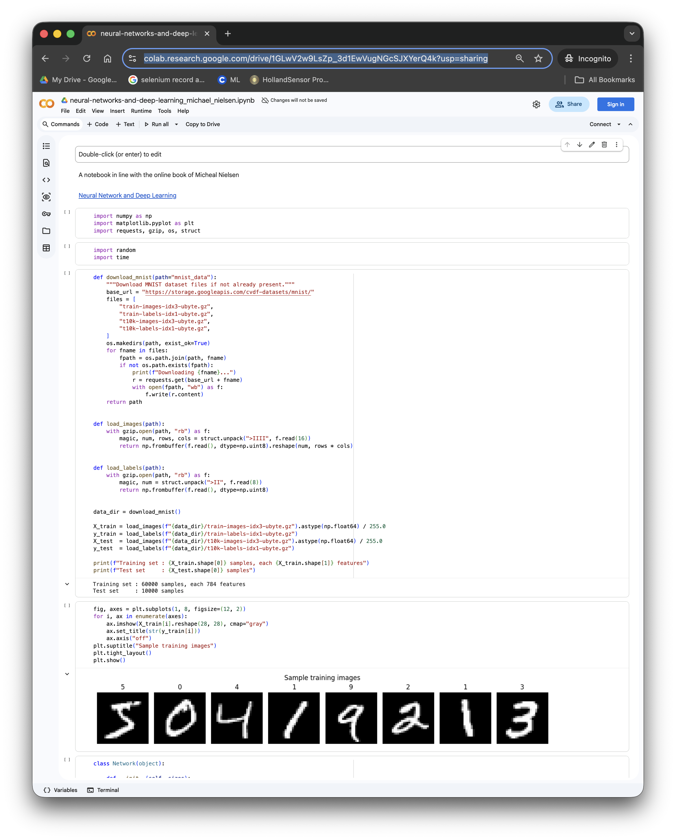 Google Colab neural network and deep learning